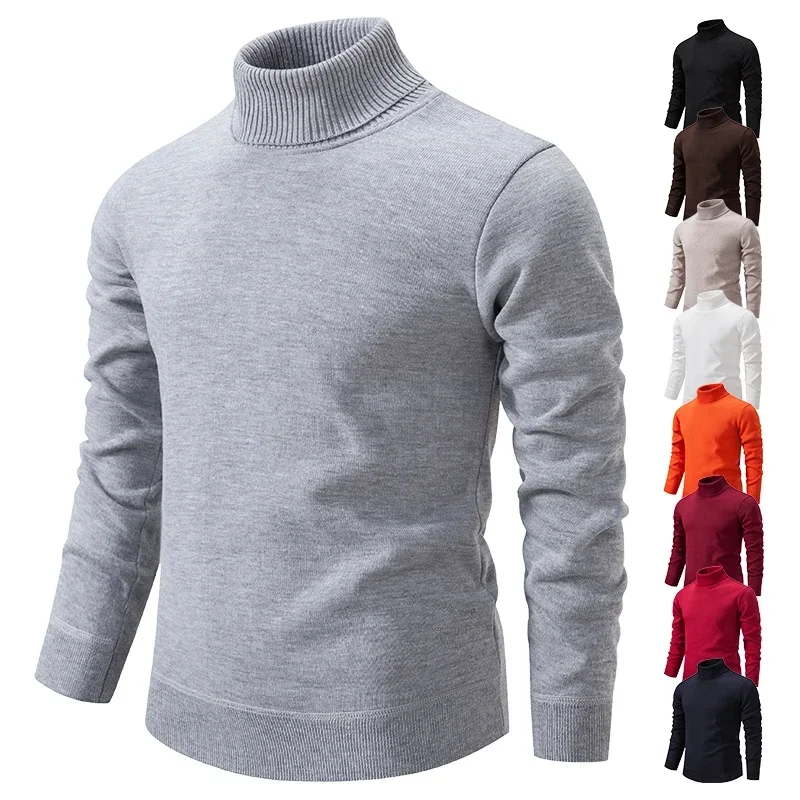Suéter de cuello alto de invierno para hombre, jerséis de punto de lana, ropa elegante sólida Y2K, ropa coreana ajustada de diseñador cálido de lujo