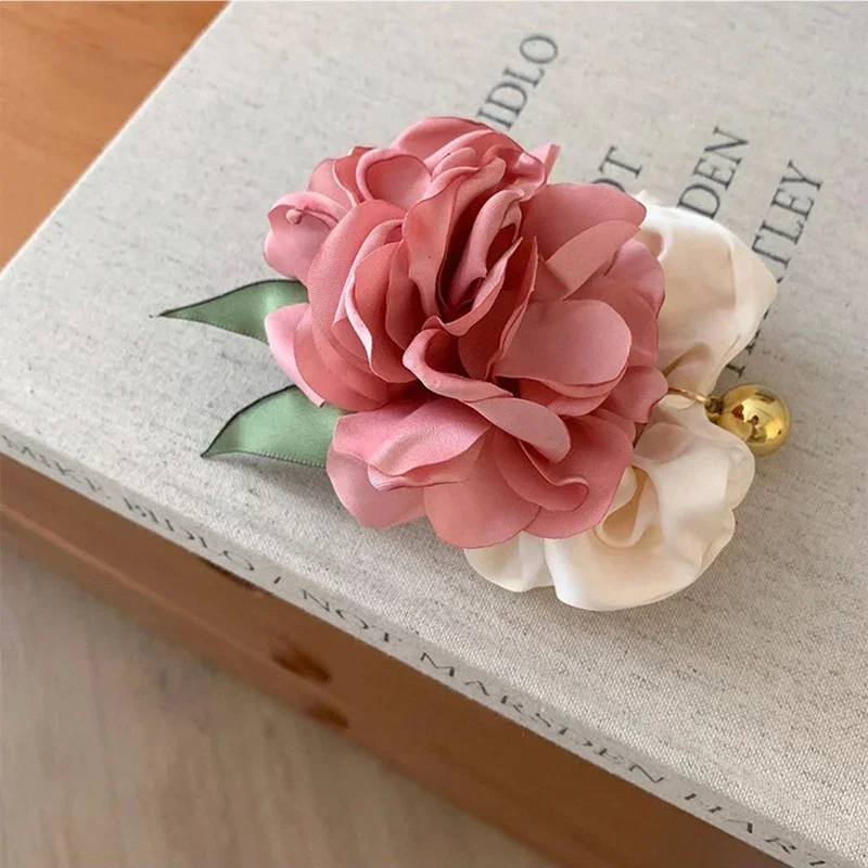 French Vintage Big Flower Hair Ring Headband Girls Korea Elastic Rubber Band Hair Rope for Women Ponytail Tie Hair Accessories