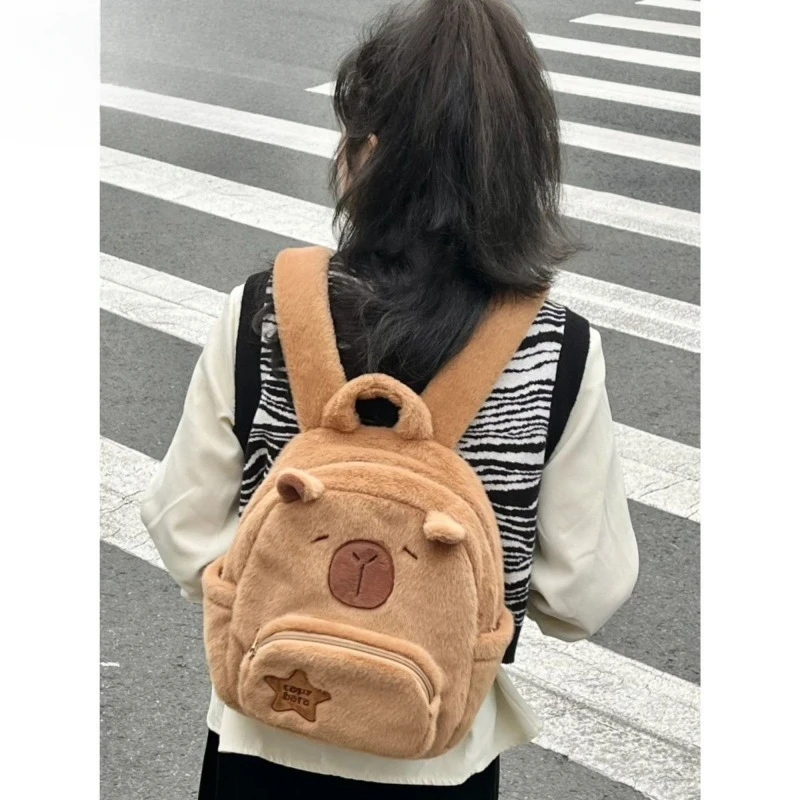 Mini Kapibara Plush Capybara Backpack Cute Versatile Fur Bag Female Cartoon Student Small Backpack Fashion Photography Items