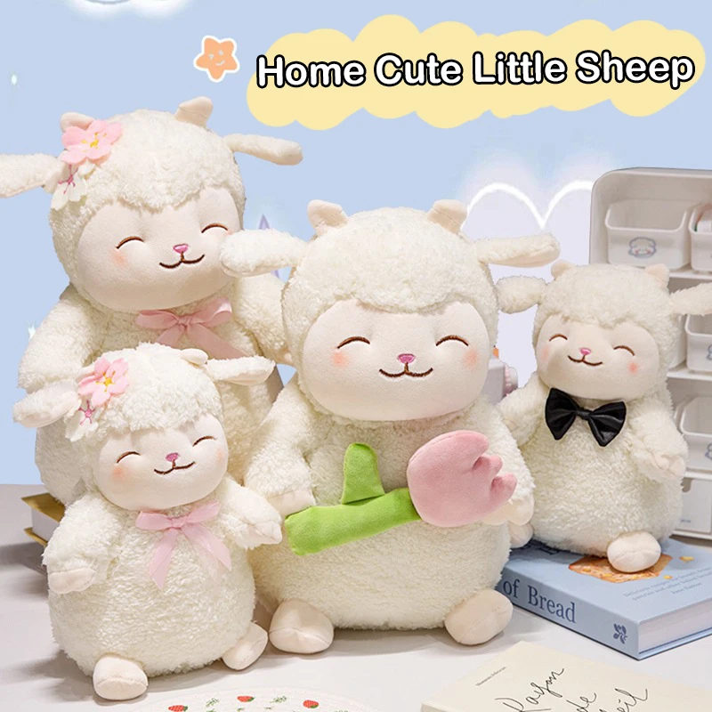 

25CM Cute Lamb Hold Tulip Flower Pillow Plush Doll Toy Hugging Flower Lamb Bow Tie Gentleman Sheep Lady Lamb Soothing Toys Gifts