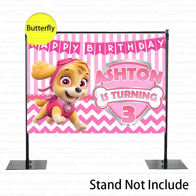 Toile de fond rose Paw Patrol Snow Rescue Everest Skye Dogs, décor de fête d'anniversaire pour filles, bannière de fond pour réception-cadeau pour bébé