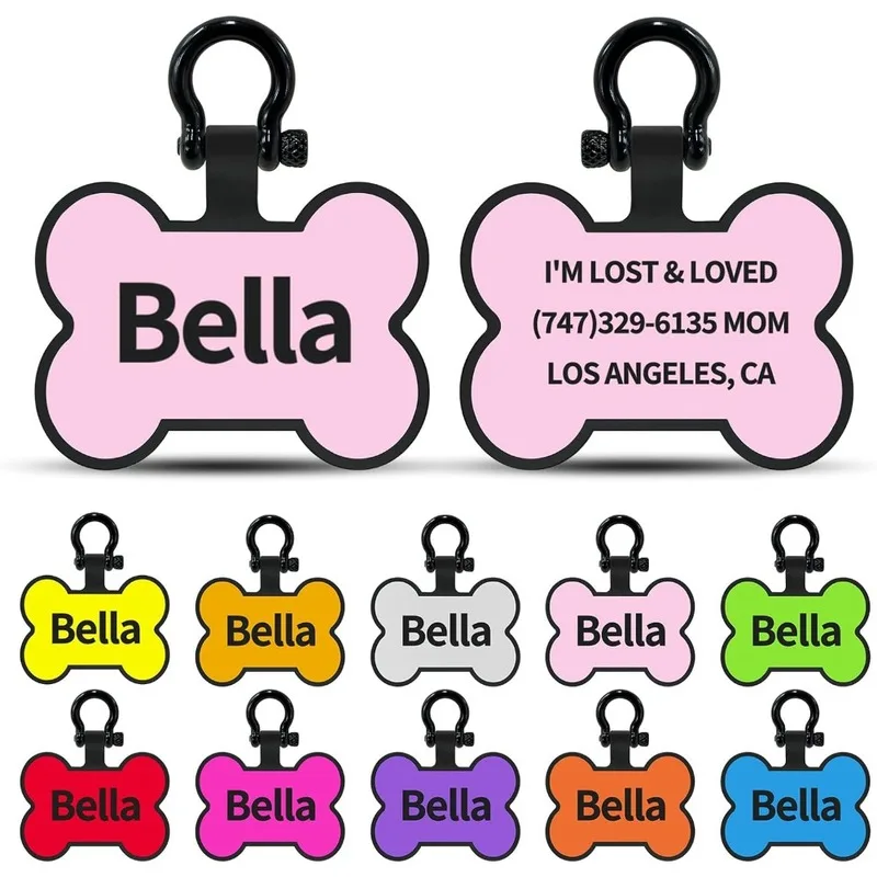 Personalized Dog Tag Custom Pet ID Tag Bone Shape Double Sided Name Phone Address Cat Collar Pendant