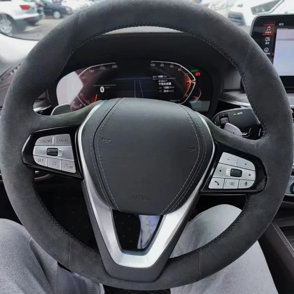 Customized Car Steering Wheel Braid Cover Hand Sewing Suede Leather For BMW G20 G30 G31 530i 540i 530e G32 G11 G12 X3 2017-2019