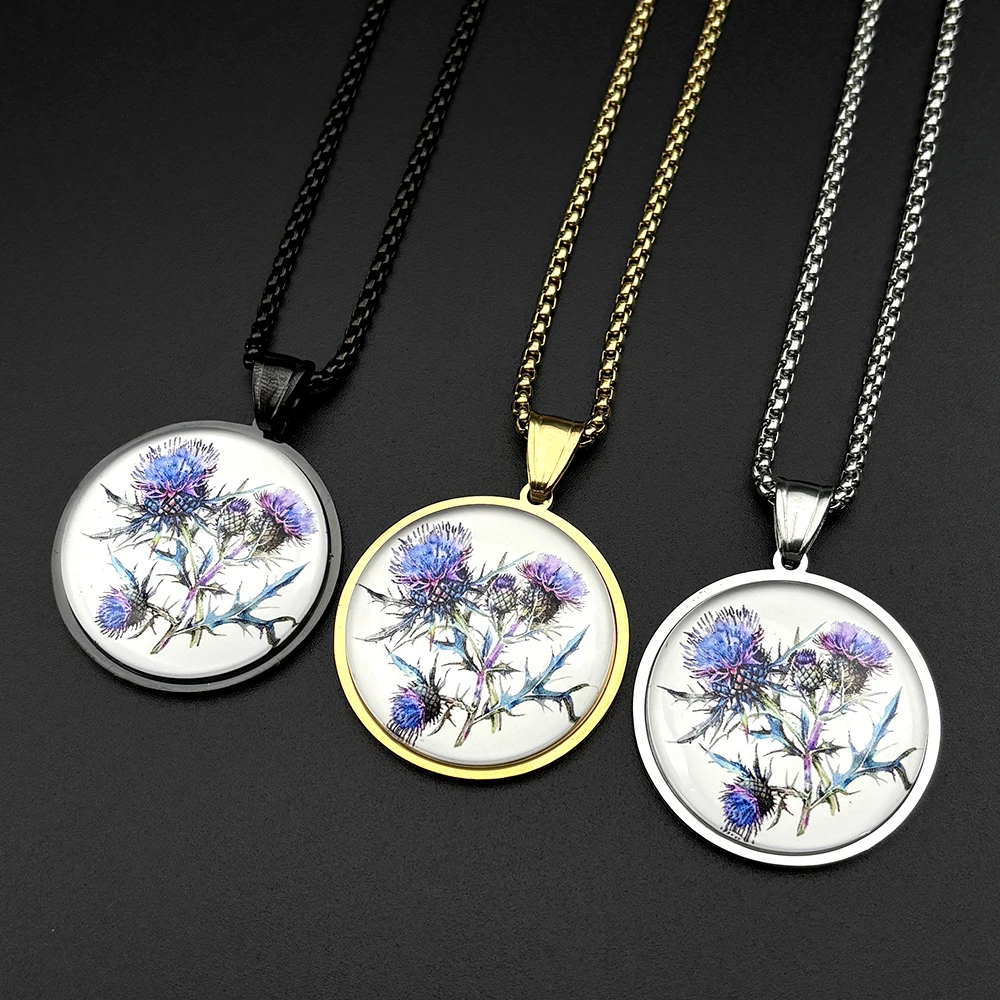 Retor Scotland Thistle Flower Chain für Damen und Herren, Edelstahl, Glas, dunkle Landhaus-Punk-Ästhetik, Halskette, Schmuck, Geschenke – Detail 6