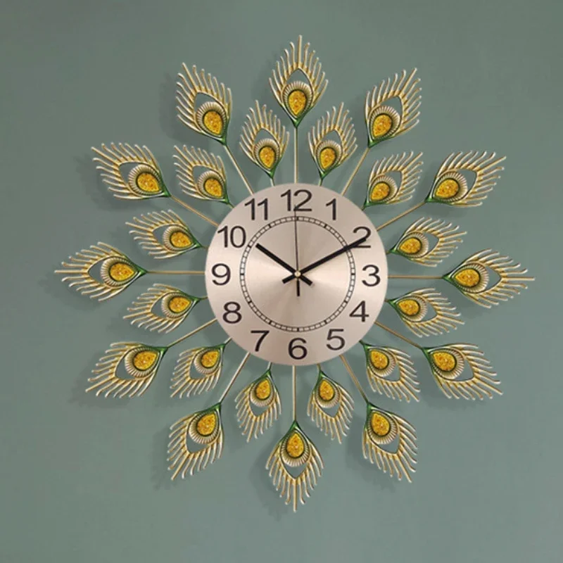 Peacock Feather Wall Clocks Round Clock Creative Single-sided Watch 3-dimensional Interior Living Room Decorations Luxury Design