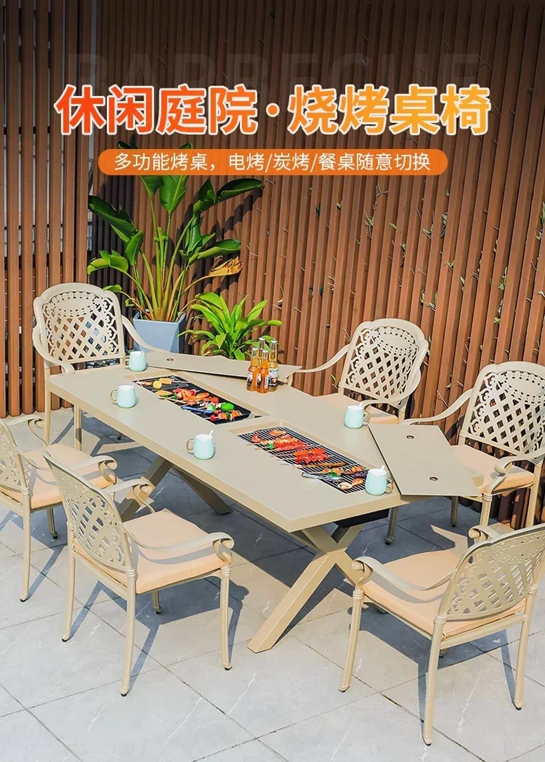 A Outdoor Courtyard Barbecue Tables And Chairs Waterproof And Sunscreen Multi-purpose Table And Chair Combination Aluminum Alloy