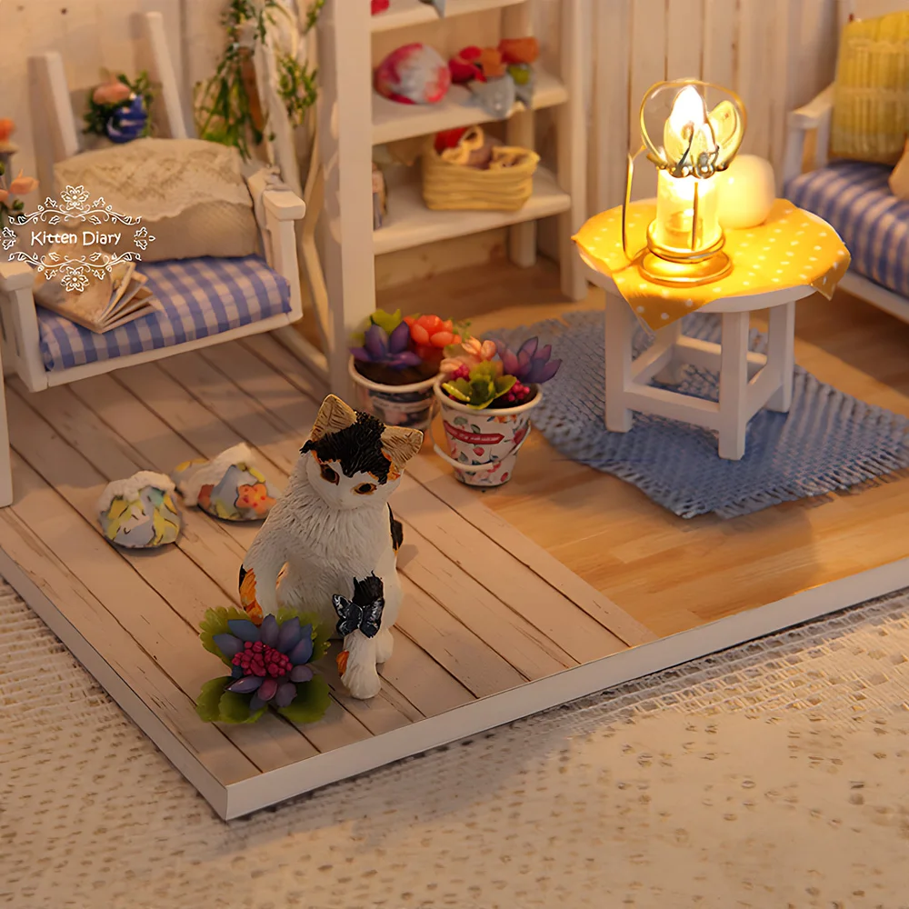 Gatinho Mini modelo de casa de bonecas, kit miniatura, decoração do quarto, brinquedos artesanais, presente de aniversário para criança, bricolage