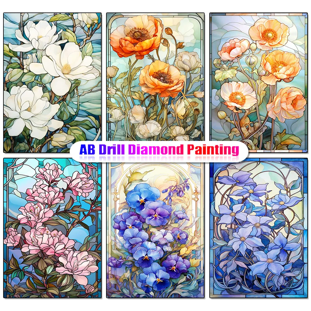 Flower Diamond Painting AB Drill Tricolor Pansy Peony Flower Cartoon Diamond Mosaic Embroidery Cross Stitch Kit DIY Hobby Decor