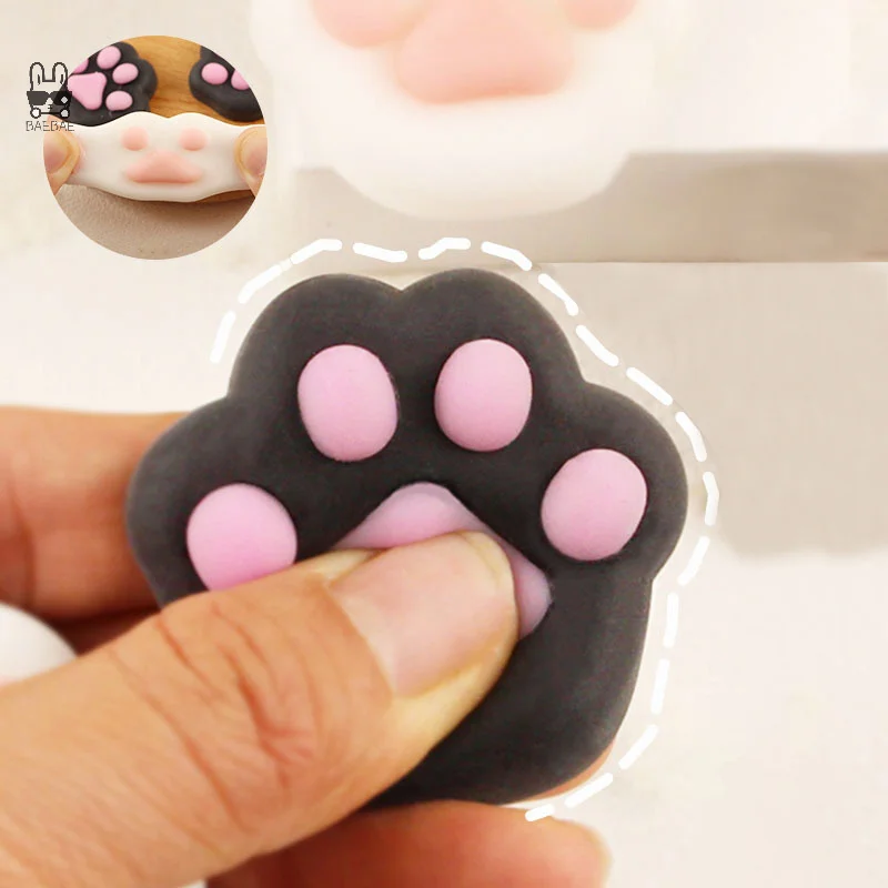 Mini Cat Paw Squeeze Toy Silicone Pinch Decompression Toy Plush TPR Fidget Sensory Toys For Kids Adults Gift