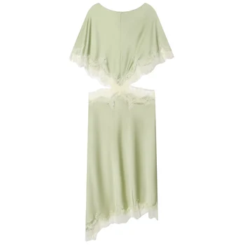 HXAO Asymmetric Satin Lace Dress Women's Dress Summer 2026 Sexy Midi O-Neck Batwing Short Sleeve Cut Out Vestidos Party Dresses 3