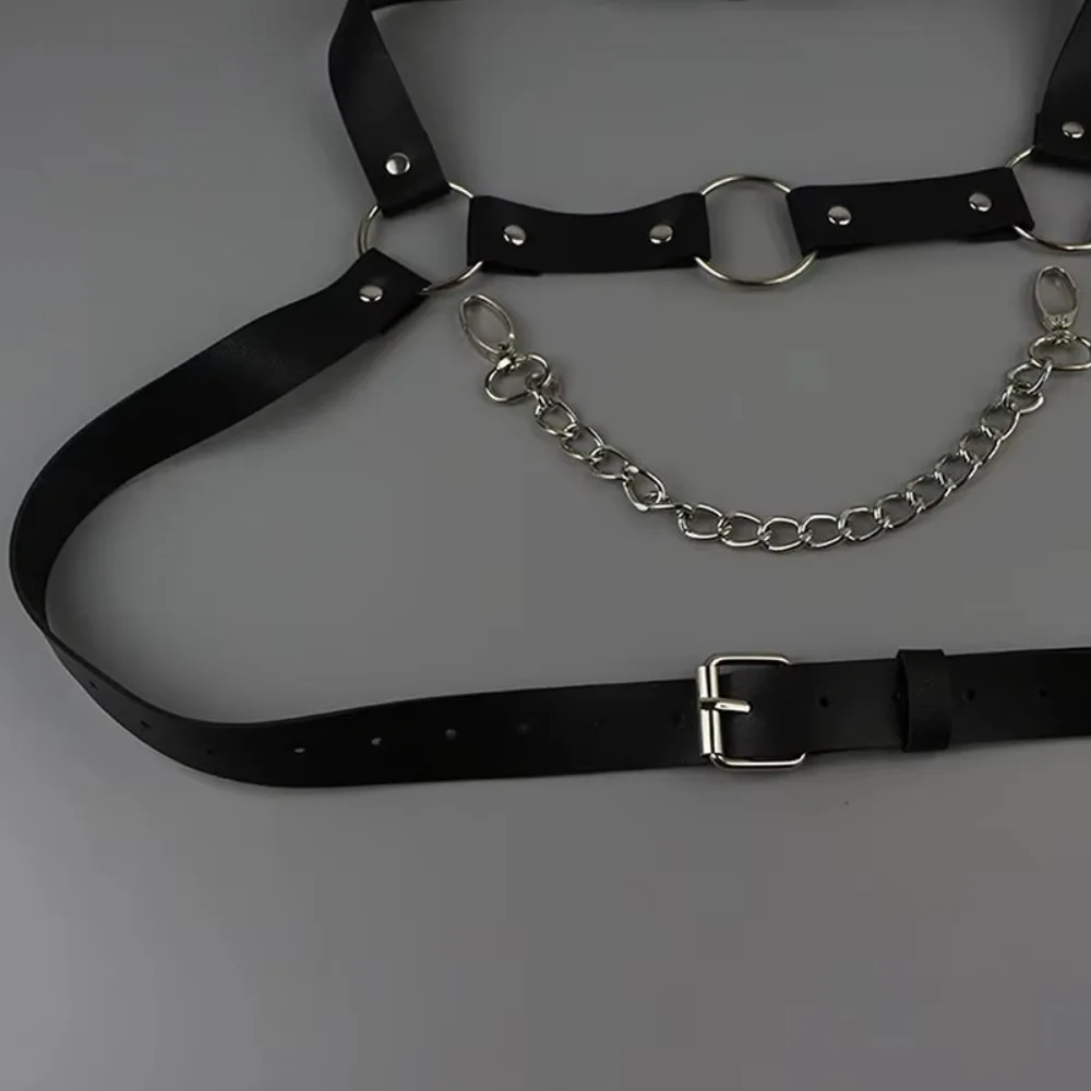 Korset kulit PU trendi dapat diatur, korset Punk, kulit PU, korset Harness, tali Goth, gesper Harness, sabuk pinggang pria