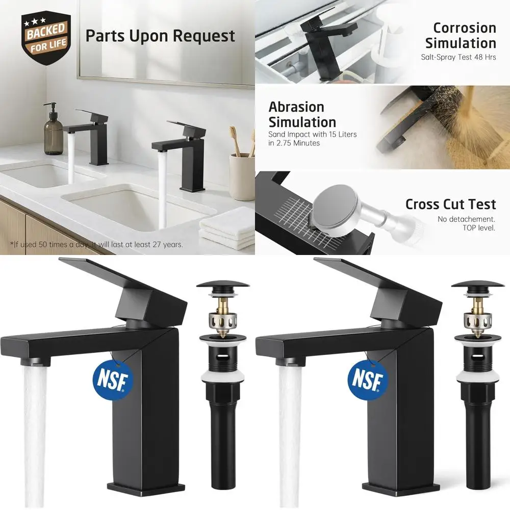 

Matte Black Single Handle Bathroom Faucet with Overflow and Pop-Up Drain, cUPC Certified, Stainless Steel, L3156ALFF12-BK-C2