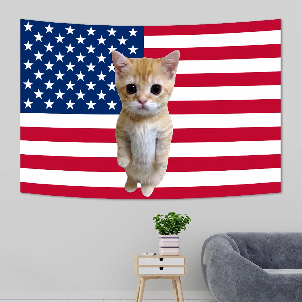 1pc Cute and funny flag cat tapestry kawaii wall hanging bohemian decor cheap hippie family wall decoration birthday gift sakura