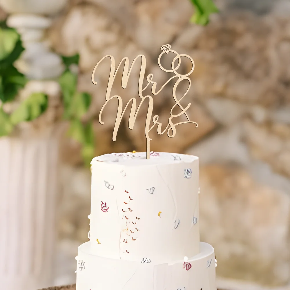 Mr & Mrs Wedding Cake Topper Cake Decoration in Wood 01