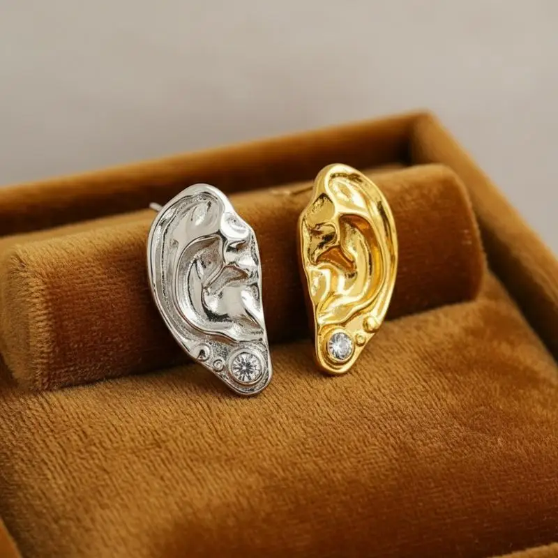 Ear Shaped Earrings Metal Ring Jewelry Irregular Statement Ring Unique Textured For Daily Wear Parties & Events