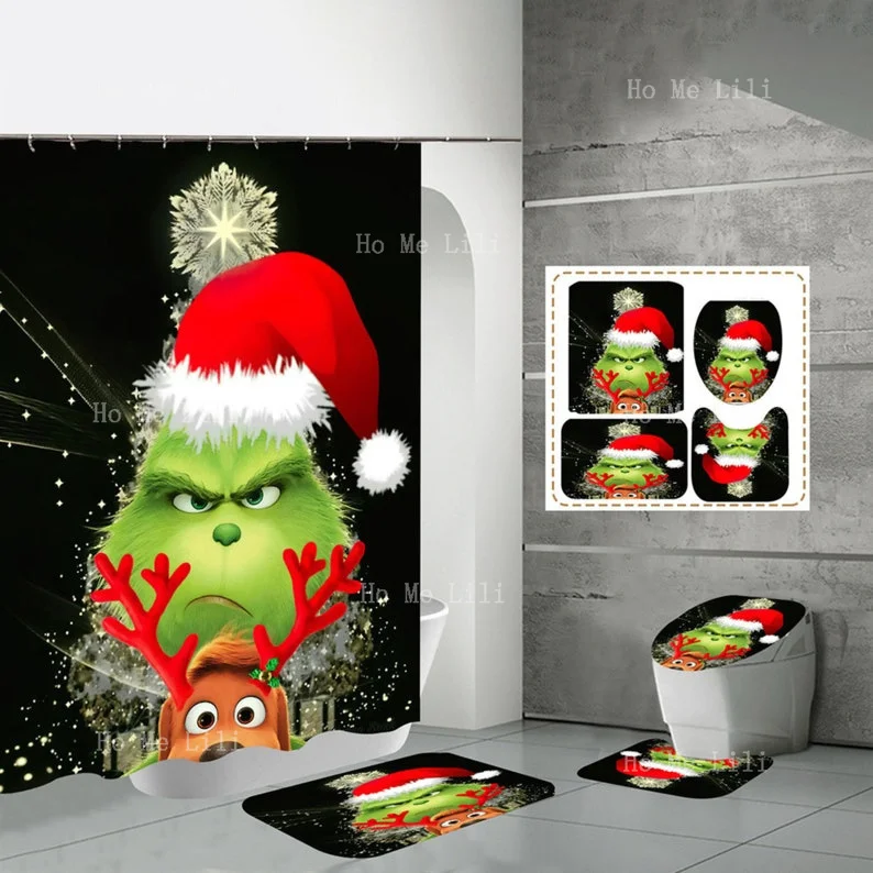 Winter Christmas Reindeer Decorated Toilet Waterproof Bathroom Decoration Retro