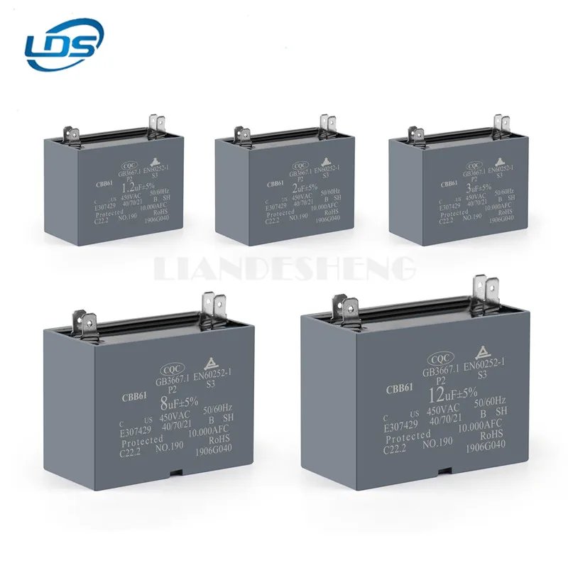 2Pcs CBB61 Air Conditioner Fan Start Capacitor 450V 1.2UF 1.5UF 2UF 2.5UF 3UF 3.5UF 4UF 4.5UF 5UF 6UF 6.5UF 7UF 8UF