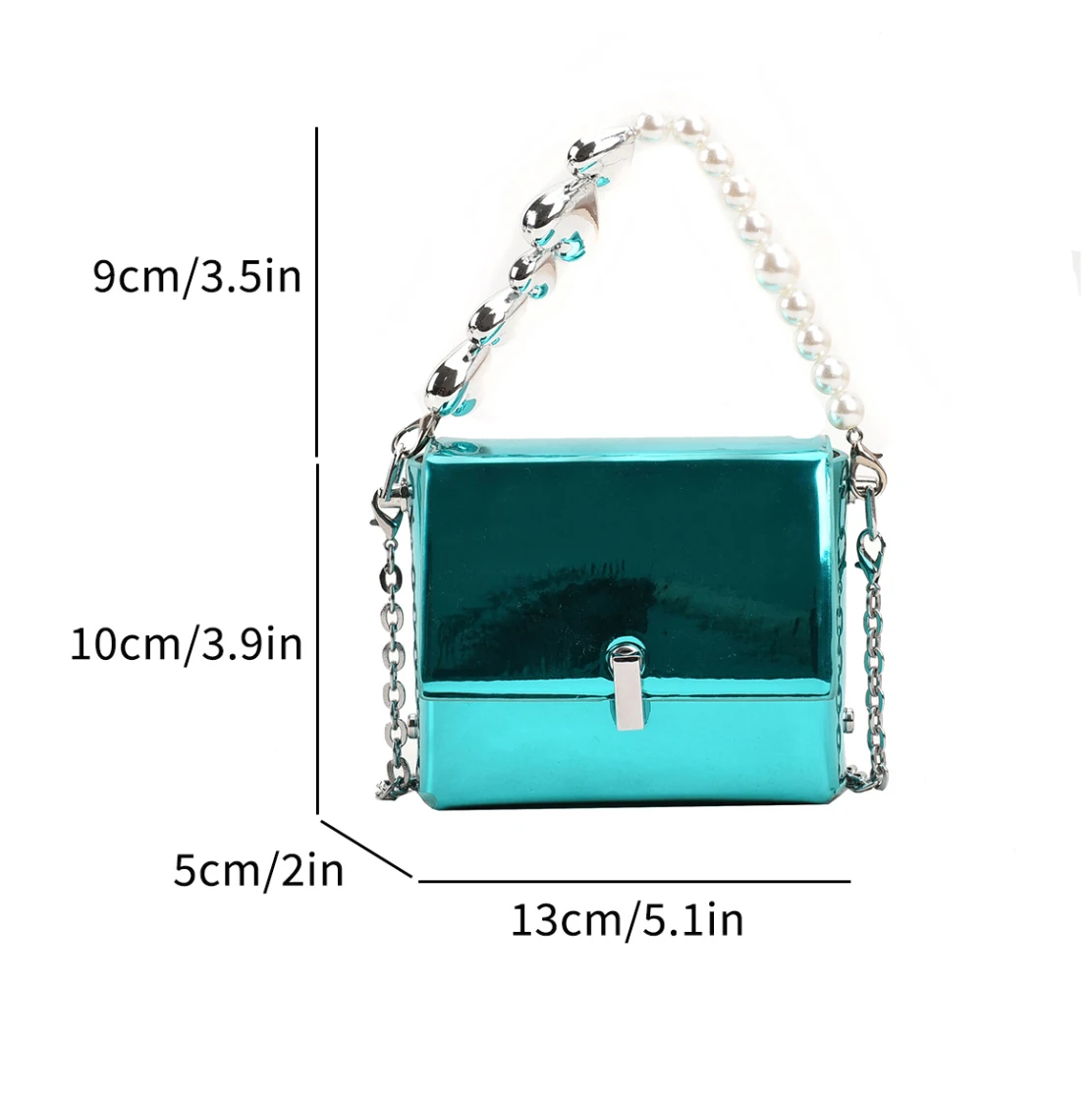 Gold Patent Leather Crossbody Bag For Women 2023 Trendy Square Mini Bag Retro Pearl Chain Clutch Bag Lady Cross Body Phone Purse