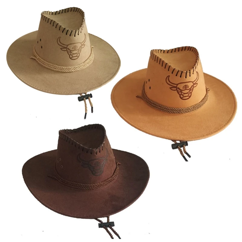 

Western Cowboy Hat Retro Wide Brim Cow for Head Print Hat for Sun for Protection Gift for Xmas New Year Thanksgivin N58F