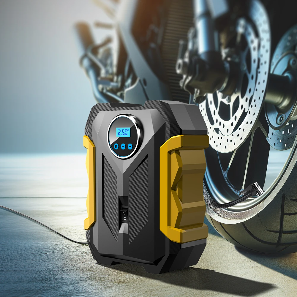 CARSUN Portable Digital Auto Air Compressor with Tire Inflation, LED Light, Tire Pressure Monitor for Car & Motorcycle