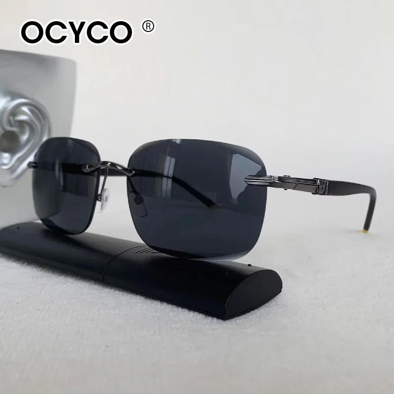 Funky Metall Luxus Randlose Sonnenbrille für Damen Markendesigner Nieten Rechteckige Farbverlauf Gebogene Gläser Klassische Sonnenbrillen für Frauen