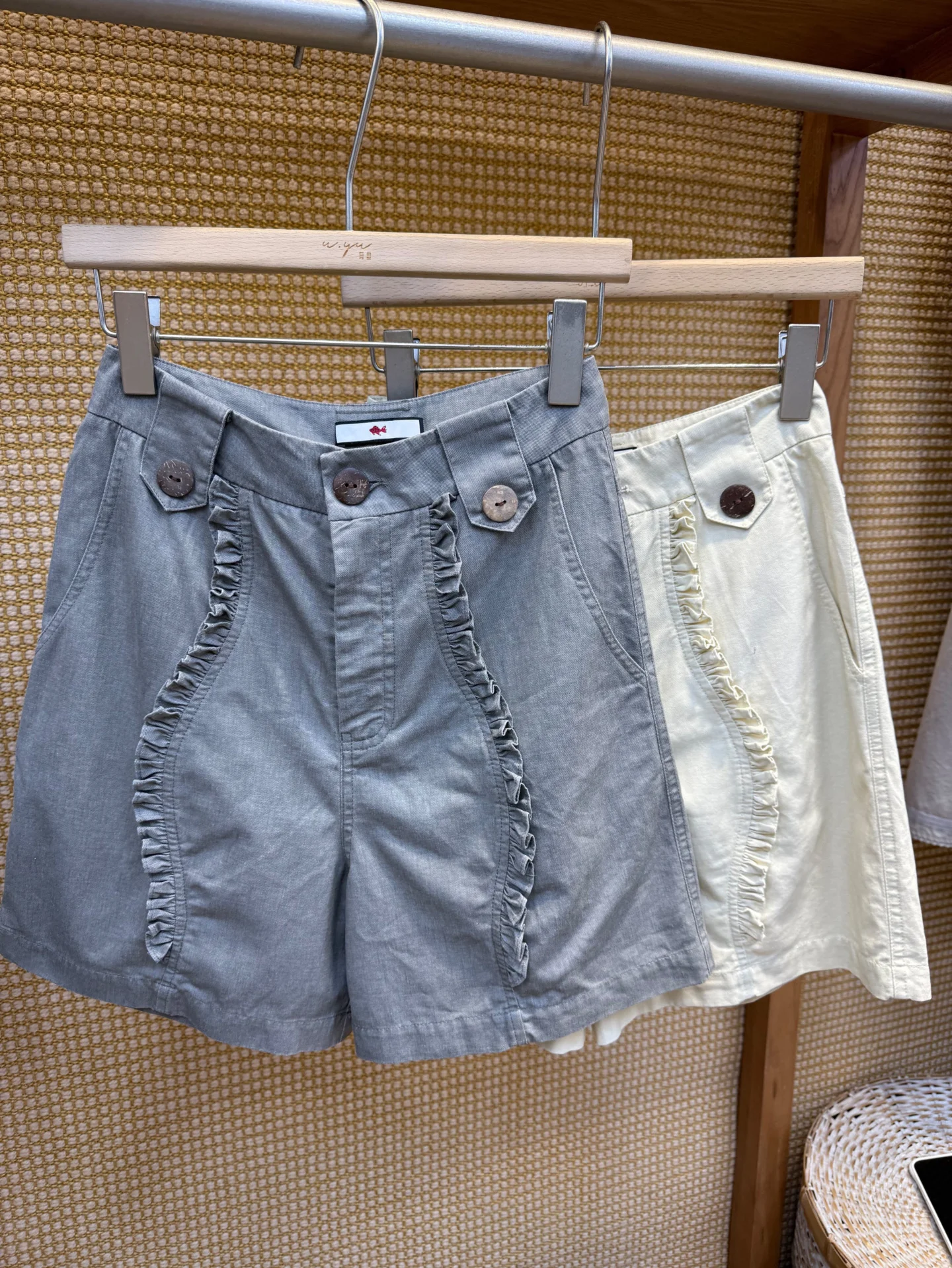 

New Retro Wood Grain Wide Leg Short Pants High Waist Slim Straight Casual Trousers for Women Summer 2026 Cotton Ladies