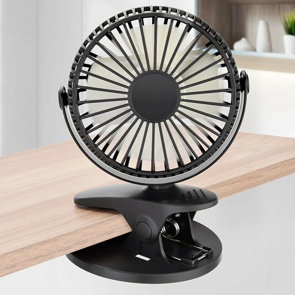 Portable USB Table Fan Clip-on Type Rechargeable Cooling Mini Desk Fan 360 Degree Rotation 3 Speeds Adjustable Clip-on Fan