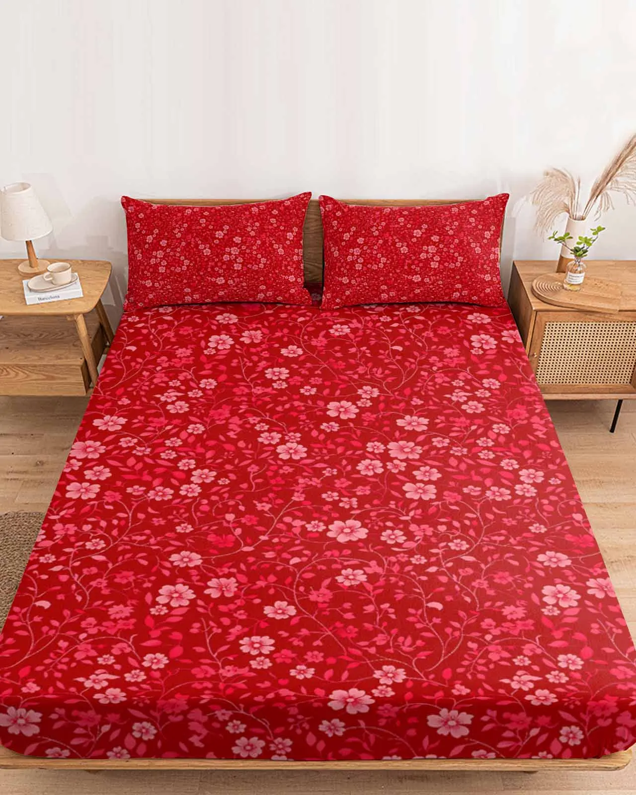 

Winter Plants And Flowers Polyester Fitted Sheet Mattress Cover Four Corners Elastic Band Bed Sheet Pilllowcase