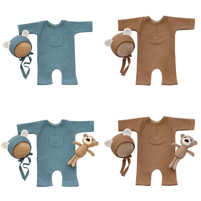 

Baby Photography Clothing Photo Jumpsuit Bear Ear Beanie Hat Long Sleeves Romper Elegant Onepiece Newborns Shower Gift 40JC