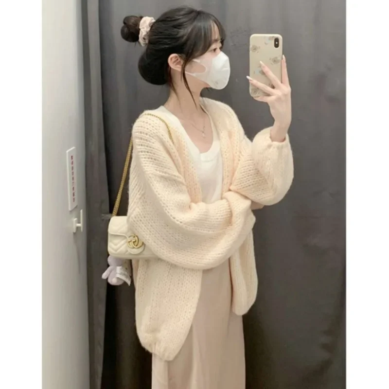 Idle Stylecracker Khaki Cardigan Sweater Jacket Women's Loose-fit Long Sleeve Knit Top Spring Autumn 2024 New Korean Style