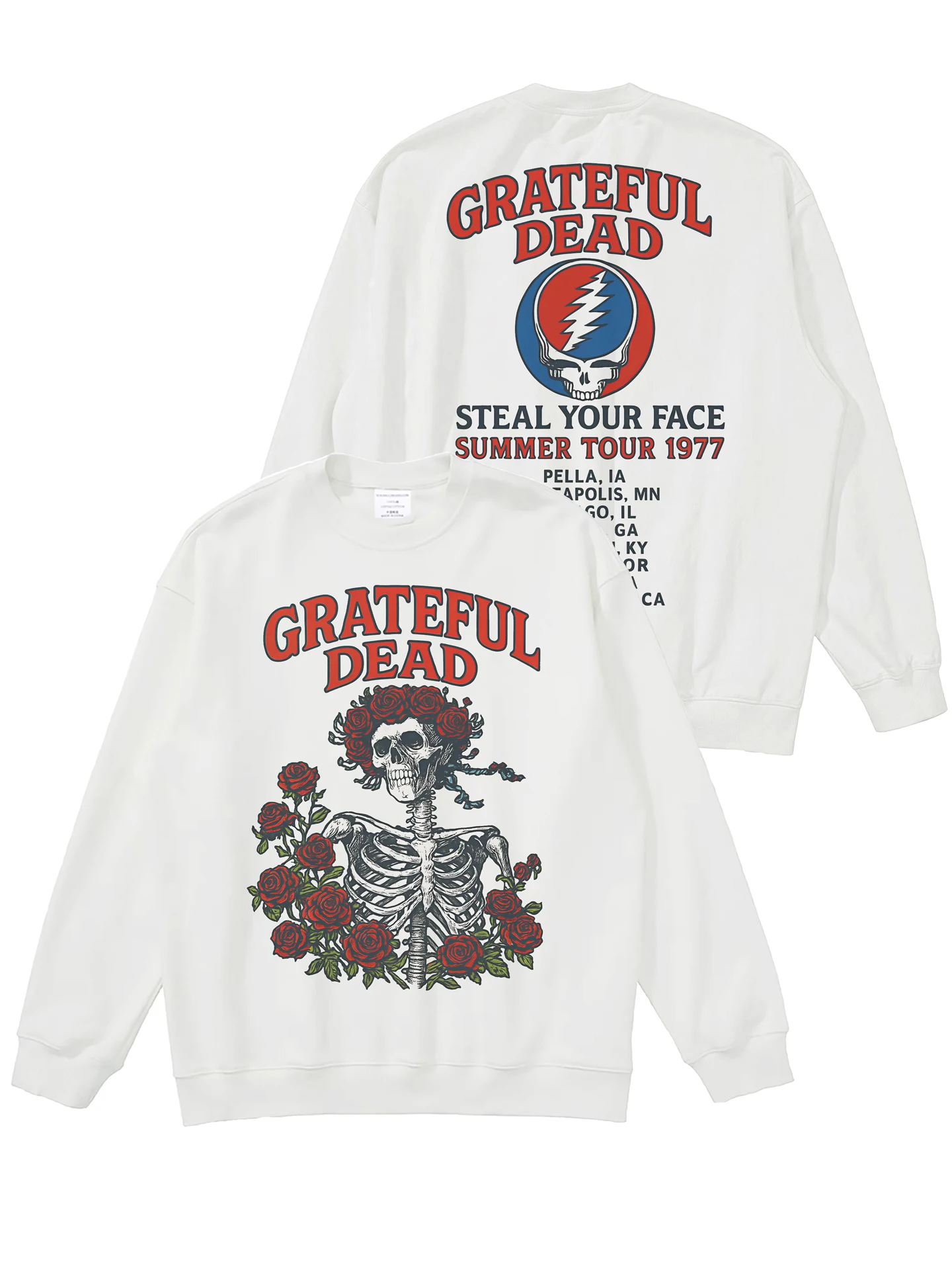 Ateful Dead Rock Band Digital Direct Print Vintage Skull Loose round Neck Sweatshirt Comfortable Breathable Cotton Unisex