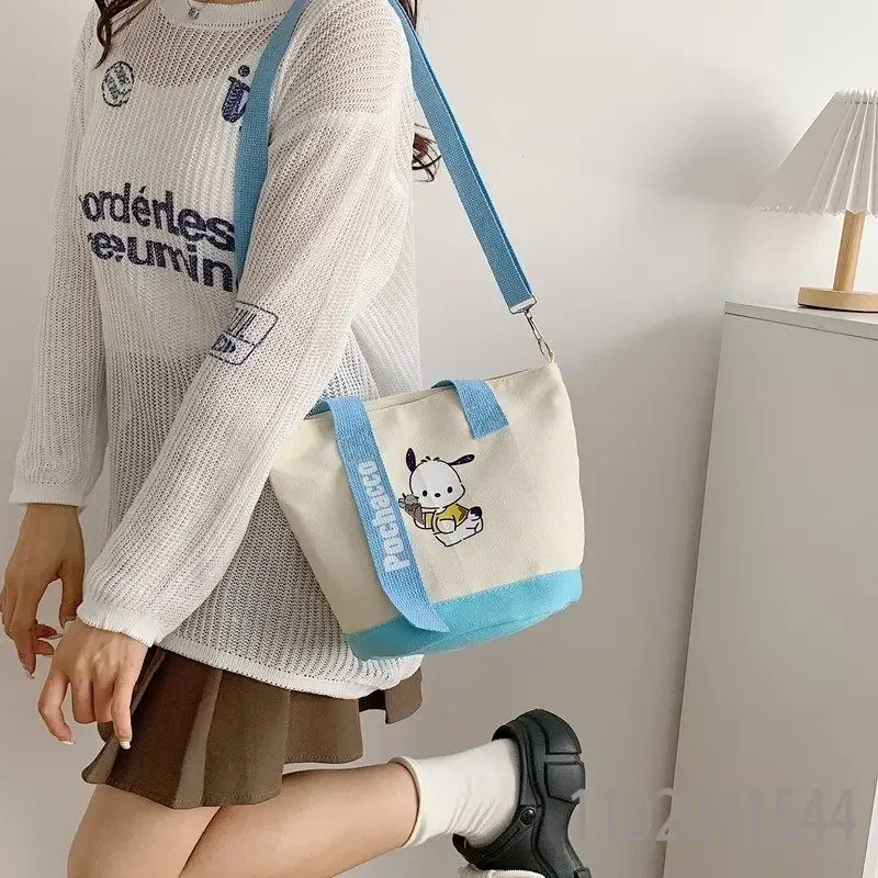 Sanrio Canvas Shoulder Bag Side Bag for Girl Kawaii Hello Kitty Kuromi Printing Toddler Handbag Portable Lightweight