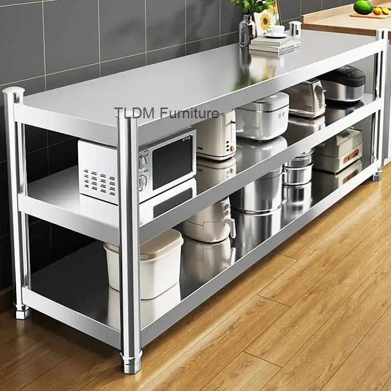 

Floor Multi-layer Kitchen Cabinets Stainless Steel Kitchen Operation Workbench Household Stove Storage Shelf Kitchen Furniture M