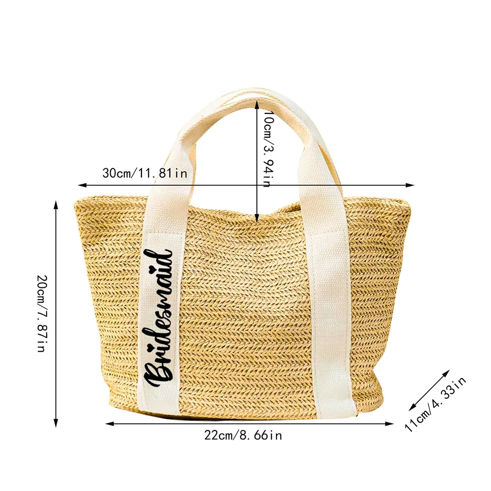 Custom Text Straw Woven Tote Bag Personalized Bridesmaid Gifts Bachelorette Party Favors Bridal Shower Bag Burlap Beach Bag