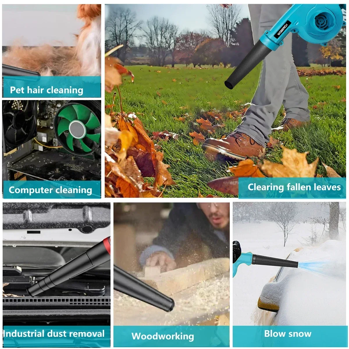 2 IN 1 Cordless Leaf Blower Brushless Electric Air Blower 6 Speed Blower Vacuum Cleaner (No Battery) for Makita 18V Battery