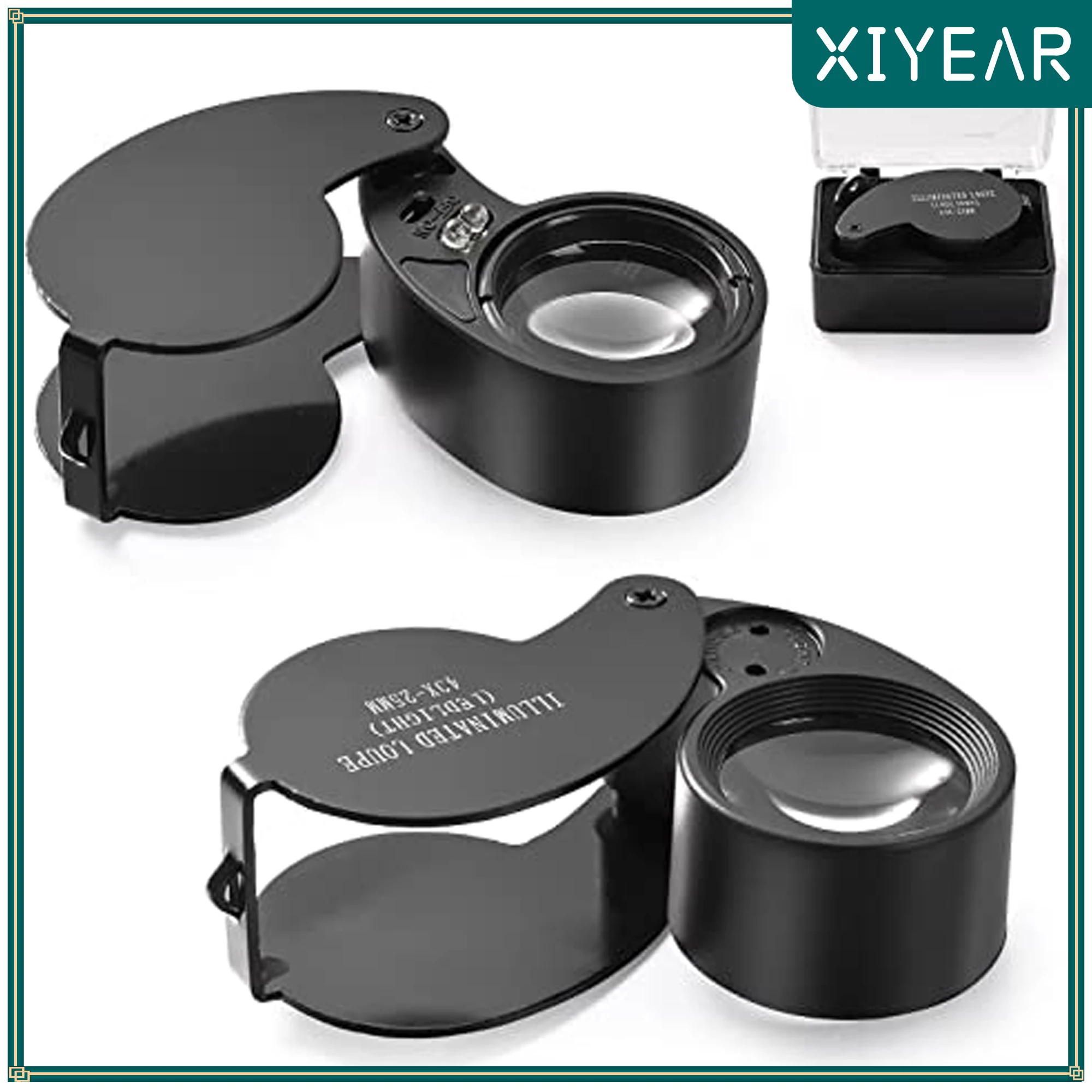 40X Magnifying Glass Jewelers Loupe Pocket Folding Magnifier With Light For Watch Coins Stamps Gems Jewelry Diamond Identifying