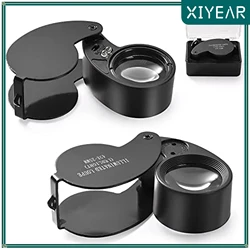 40X Magnifying Glass Jewelers Loupe Pocket Folding Magnifier With Light For Watch Coins Stamps Gems Jewelry Diamond Identifying