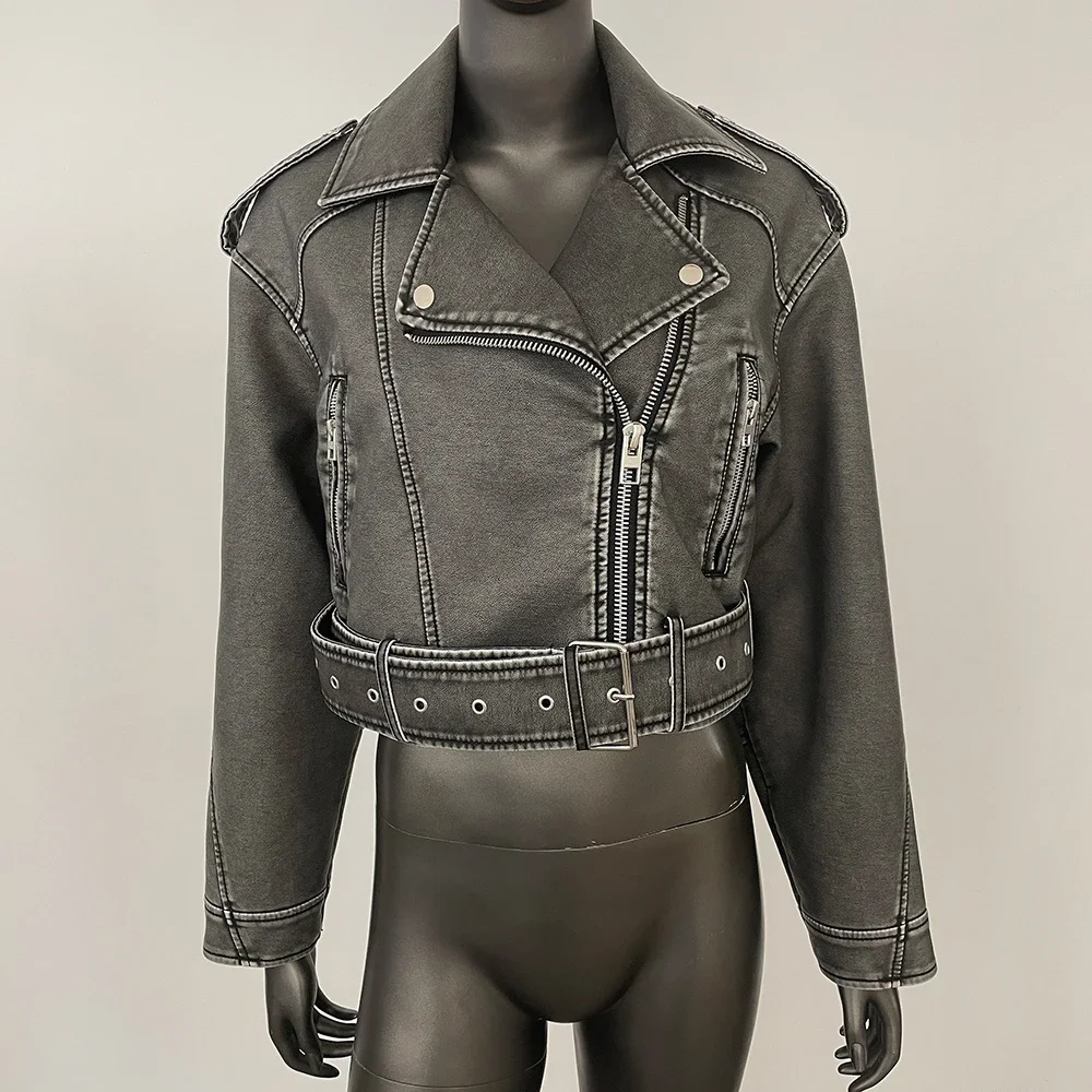 Moto Biker Jas Kunstleer 2024 Korte leren jas Dames Vintage Losse Pu met riem Streetwear Vrouwelijke Rits Retro Uitloper
