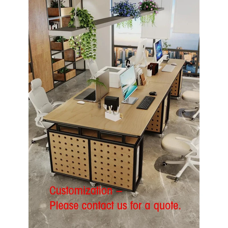 custom.TIANQING Designer's Studio Conference Table Workstation Table Aluminum Profile Birch Wood Ocean Board Modern Office Desk