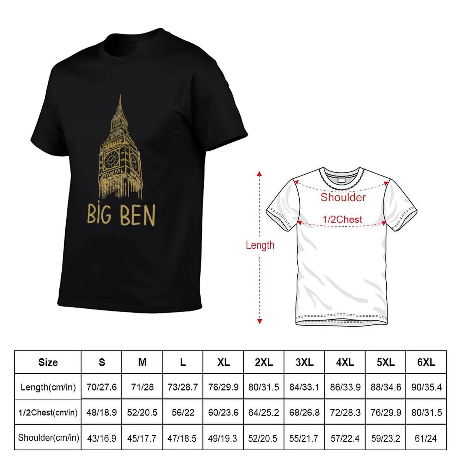 Big Ben London Unique Hand Drawn Art เสื้อยืดสีดําเสื้อผ้าอะนิเมะสําหรับ Boy PLUS ขนาดเสื้อ TEE สําหรับชาย