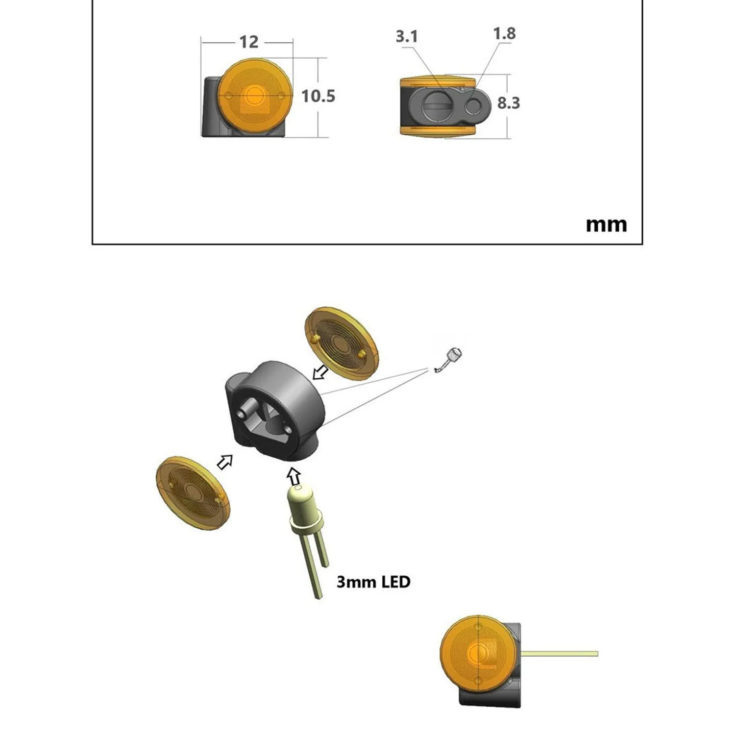 LED 2.2-3V MARKER โคมไฟหัวพลาสติก 1 คู่สําหรับ DIY TAMIYA 1:14 RC รถบรรทุกรุ่น King Hauler Tipper รถ Part