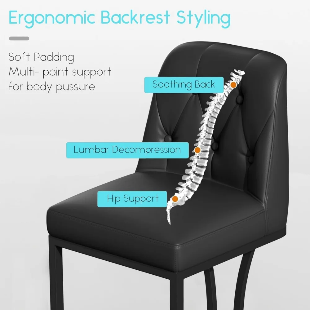 Black Counter Height Bar Stools Counter Stools Pu Leather Modern Bar Chairs with Back for Kitchen Island