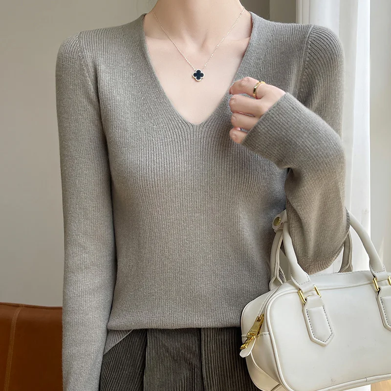 الربيع والخريف الخامس الرقبة الصوفى الصوف ضئيلة سترة السيدات رقيقة قاع قميص جديد طويل الأكمام لينة بلوزة جوكر متماسكة البلوفرات