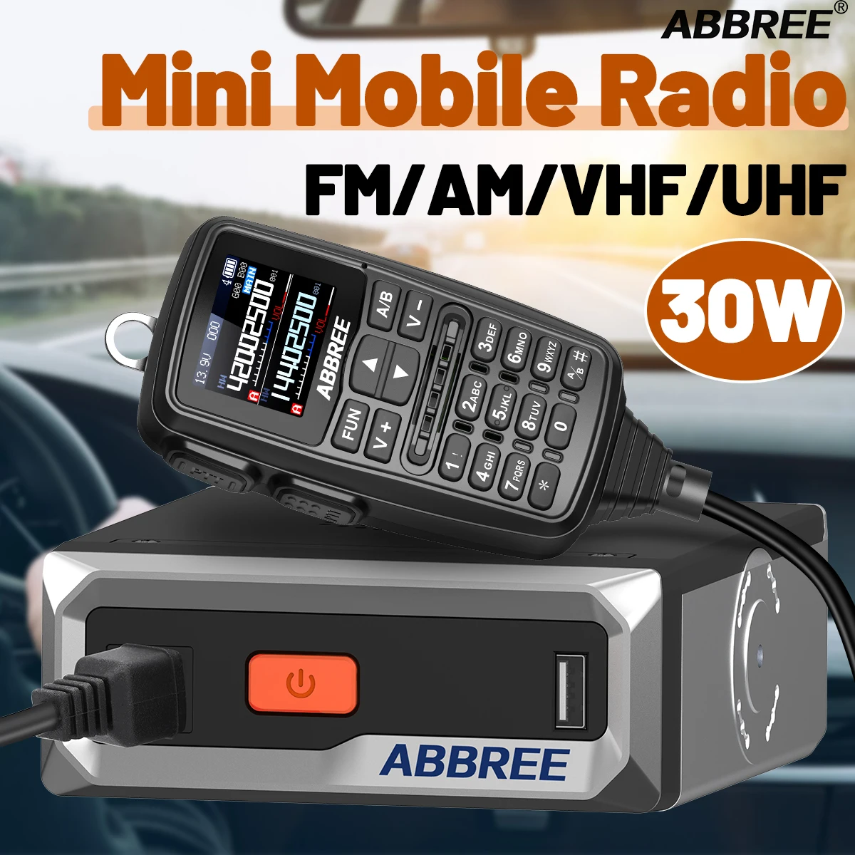 ABBREE 30W Mini Mobile Radio VHF UHF NOAA AM Transceiver Wireless Copy Frequency Car Radio Walkie Talkie With Dual PTT Speaker
