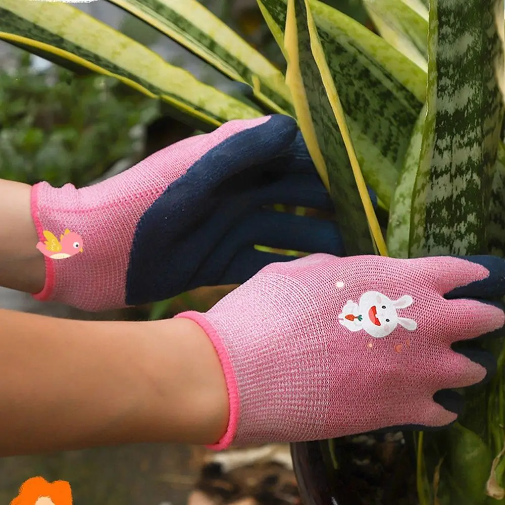 Cartoon Animal Kids Work Gloves Multi-purpose Pink Blue Yellow Gardening Glove Camping Wear Resistant Latex Coated Gloves