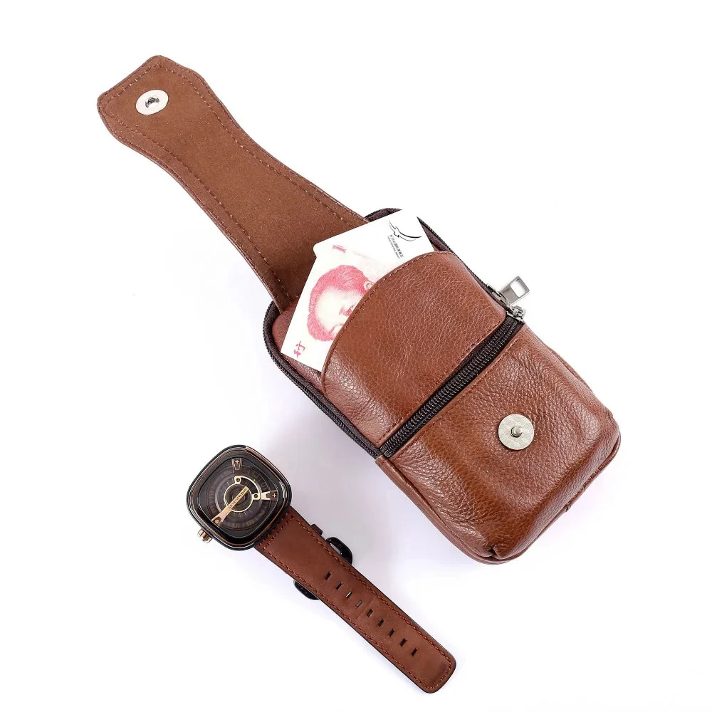 Fashion Leather Hip Bag For Men-Multifunctional Hip Bag Large Content Belt Bag Multi Layered Buckle Phone Bag