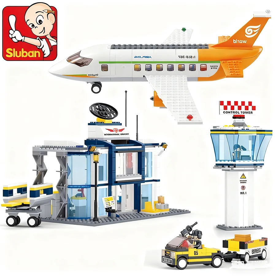 678PCS SLUBAN 0367 Aviation International City Plane Airport Building Blocks Children Educational Bricks Toys Birthday Gifts