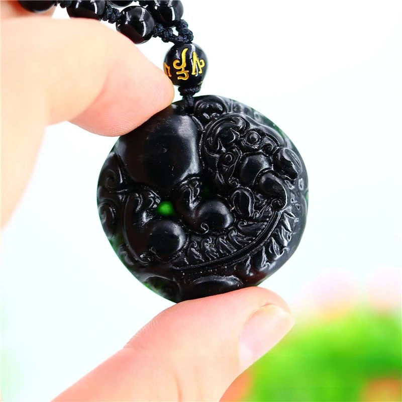 

Jade Pixiu Pendant Necklace Charm Jewellery Natural Chinese Black Green Amulet Gifts Fashion Carved