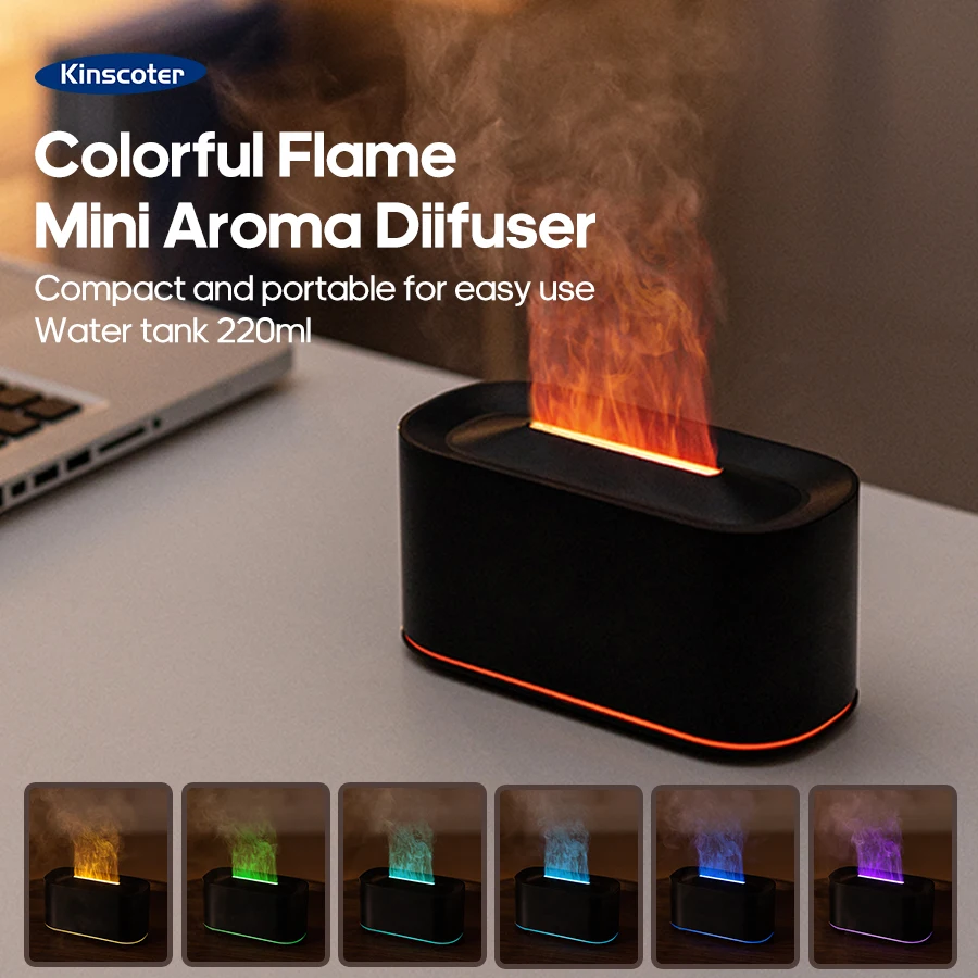 ناشر رائحة صغير الروائح الزيوت الأساسية أضواء لهب واقعية ملونة RGB الهواء المرطب سطح المكتب USB البخاخ