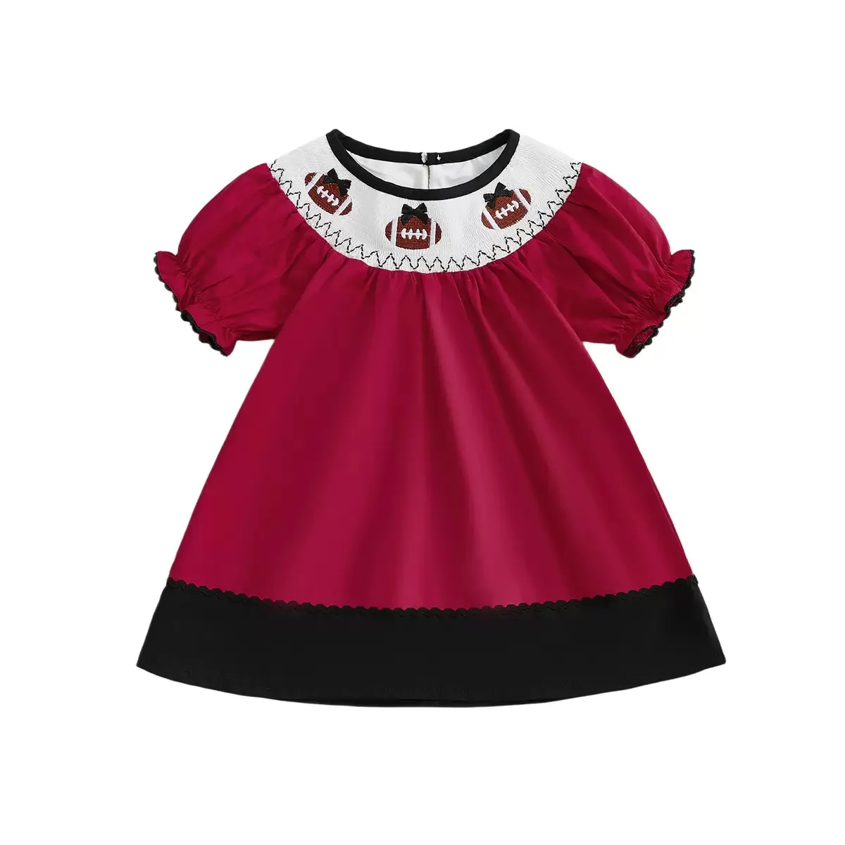 

Ready To Ship Girls Casual Dress Clothing Hot Sale Chi Girls Smocked Rugby Embroidered Dress